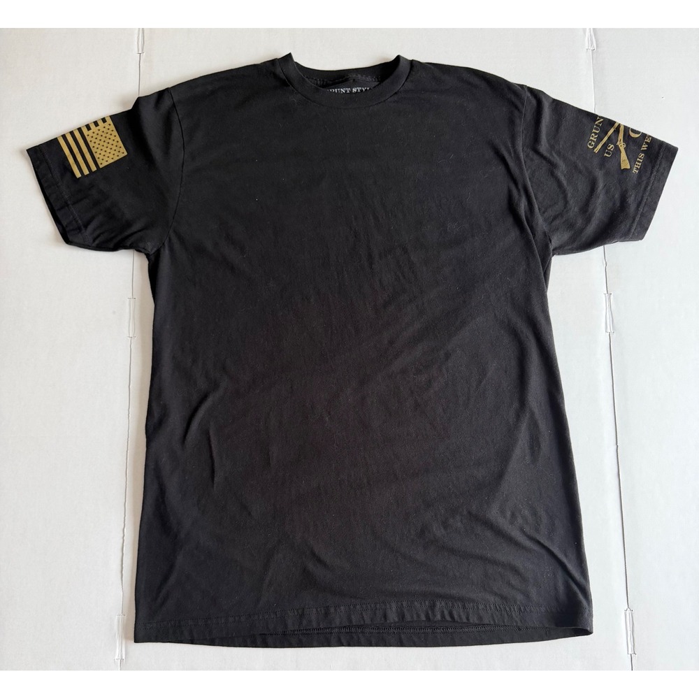 Grunt Style Mens T-Shirt Large Black Short Sleeve American Flag Logo Graphic Tee